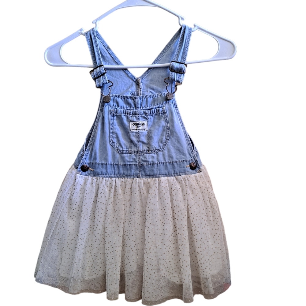 OshKosh B'gosh Vintage denim overalls with lined gold polka dot white sk… - Picture 1 of 6